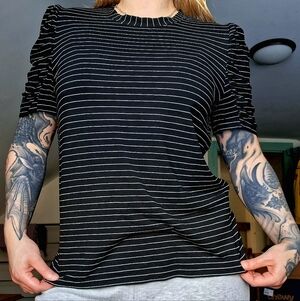 Modern Works Striped Puff Sleeve Top